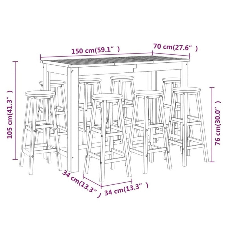 9 Piece Garden Bar Set Solid Wood Acacia