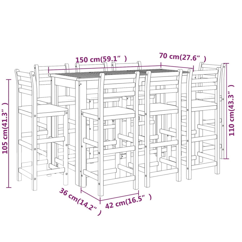 9 Piece Garden Bar Set Solid Wood Acacia