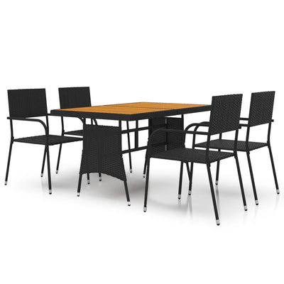 5 Piece Outdoor Dining Set Poly Rattan Black