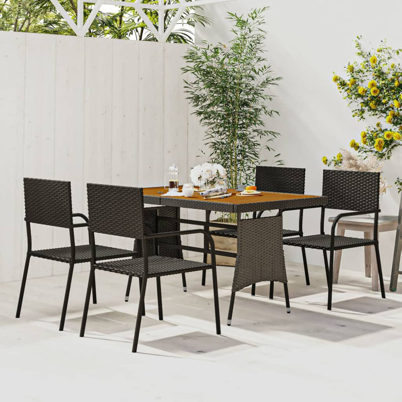 5 Piece Outdoor Dining Set Poly Rattan Black