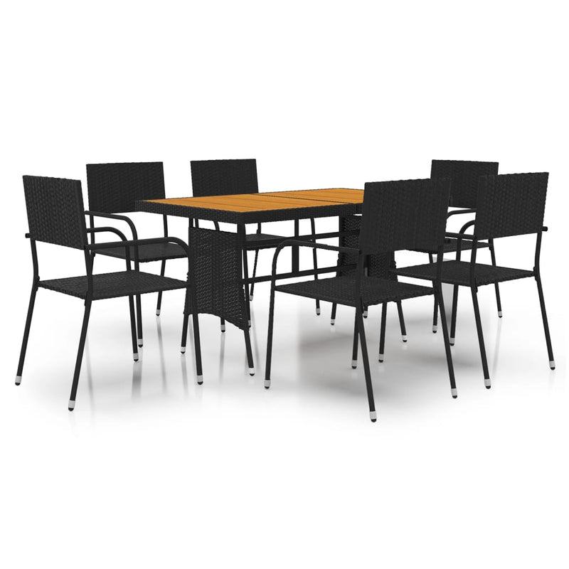 7 Piece Outdoor Dining Set Poly Rattan Black