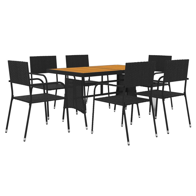 7 Piece Outdoor Dining Set Poly Rattan Black