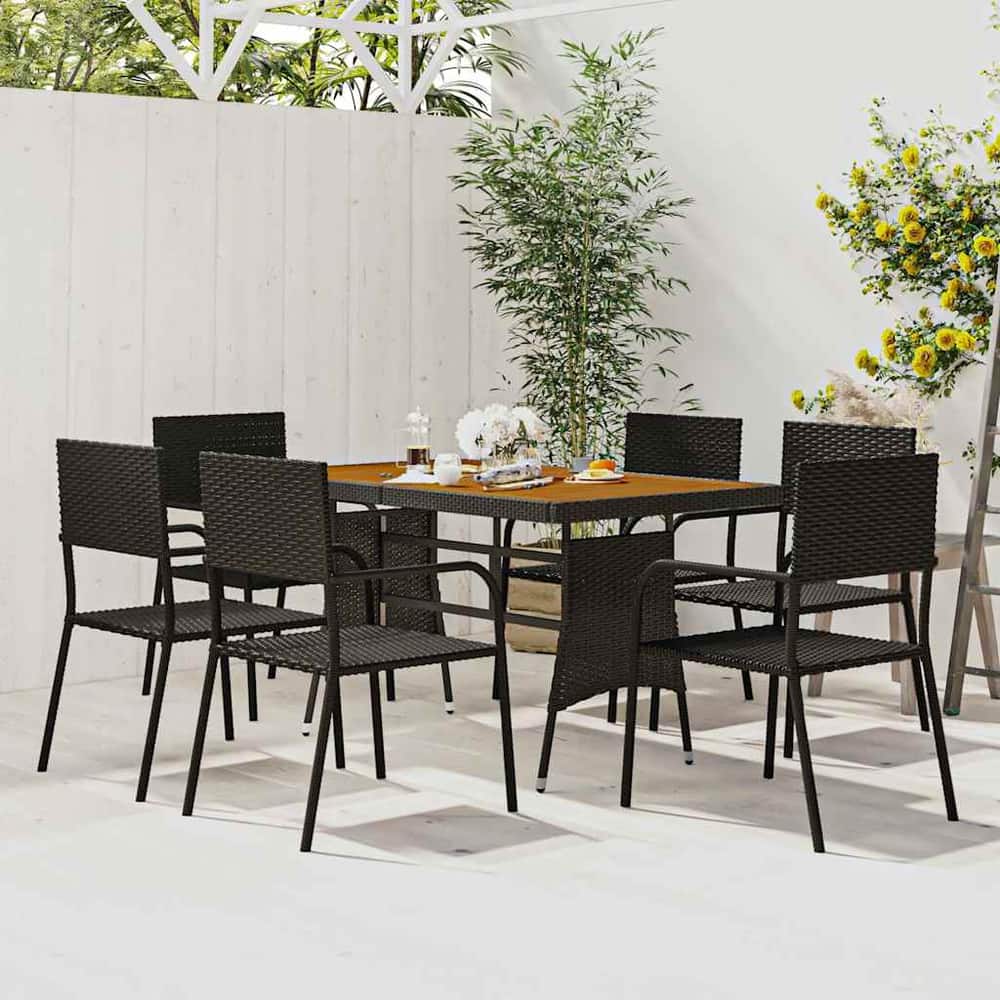 5 Piece Outdoor Dining Set Poly Rattan Black 6