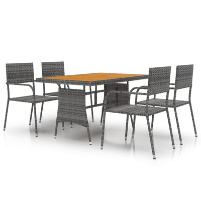 5 Piece Outdoor Dining Set Poly Rattan Grey