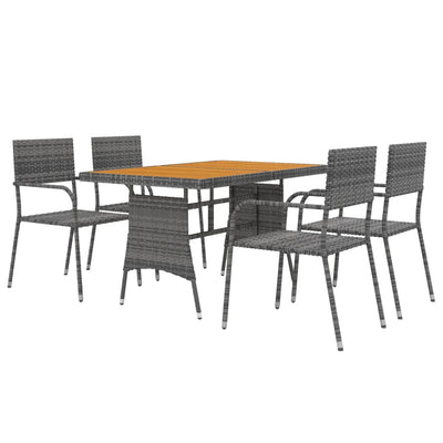 5 Piece Outdoor Dining Set Poly Rattan Grey