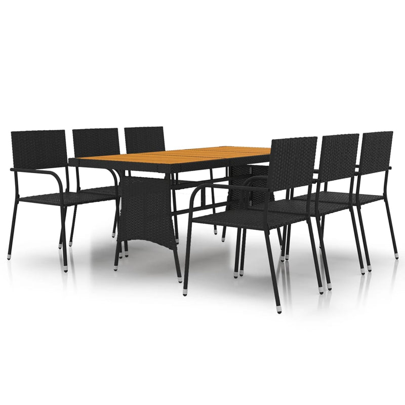 7 Piece Outdoor Dining Set Poly Rattan Black