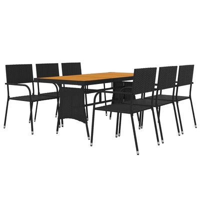 7 Piece Outdoor Dining Set Poly Rattan Black