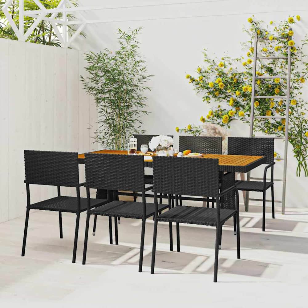 7 Piece Outdoor Dining Set Poly Rattan Black 6