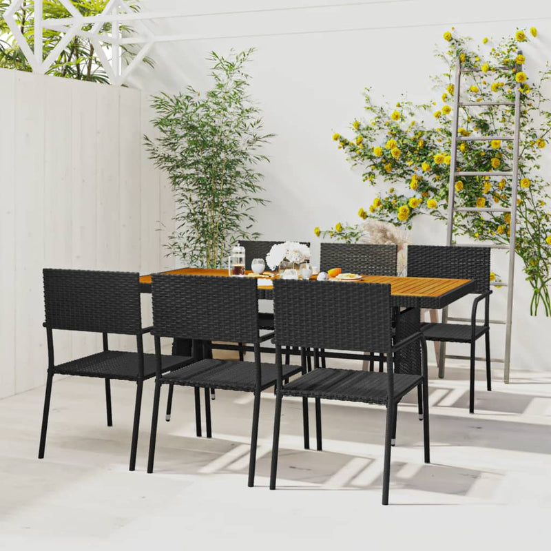 7 Piece Outdoor Dining Set Poly Rattan Black