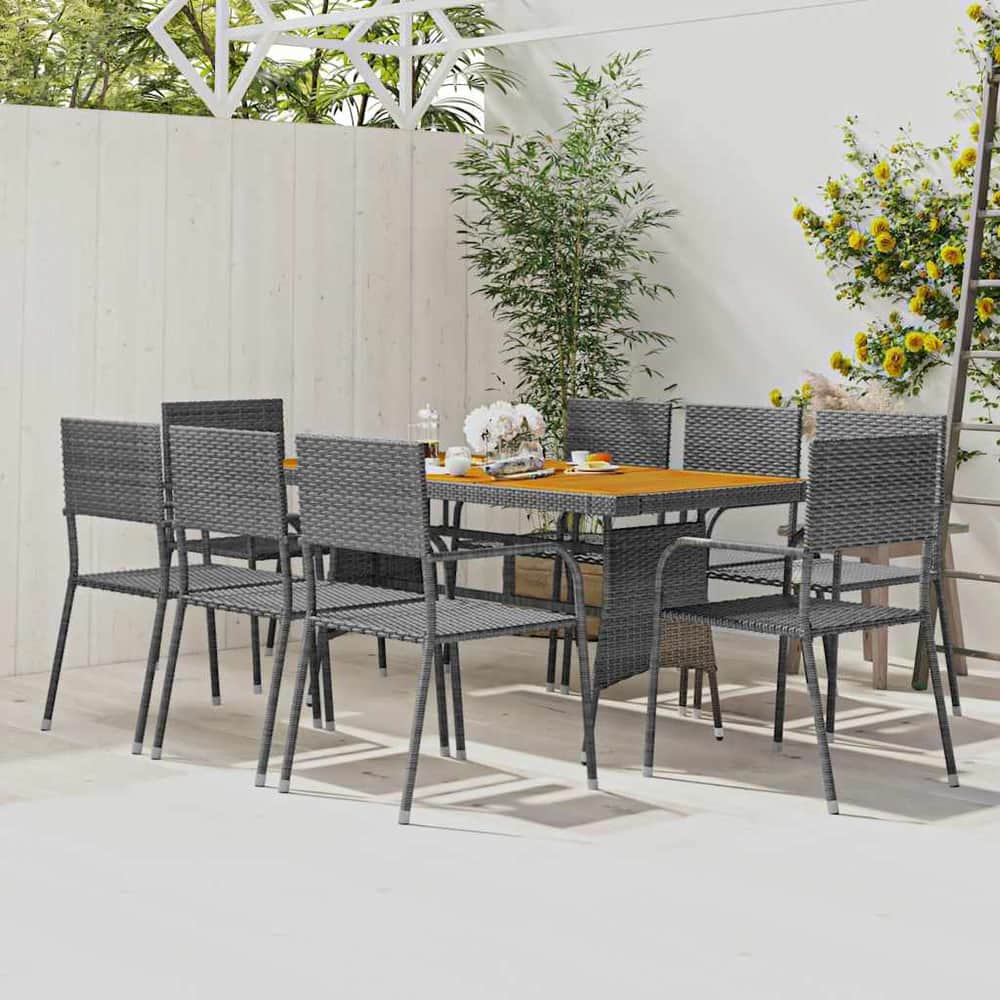 7 Piece Outdoor Dining Set Poly Rattan Grey 8