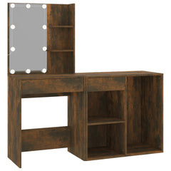 vidaXL LED Dressing Table with Cabinet Smoked Oak Engineered Wood 2