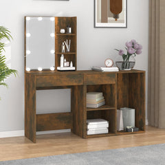 vidaXL LED Dressing Table with Cabinet Smoked Oak Engineered Wood 1