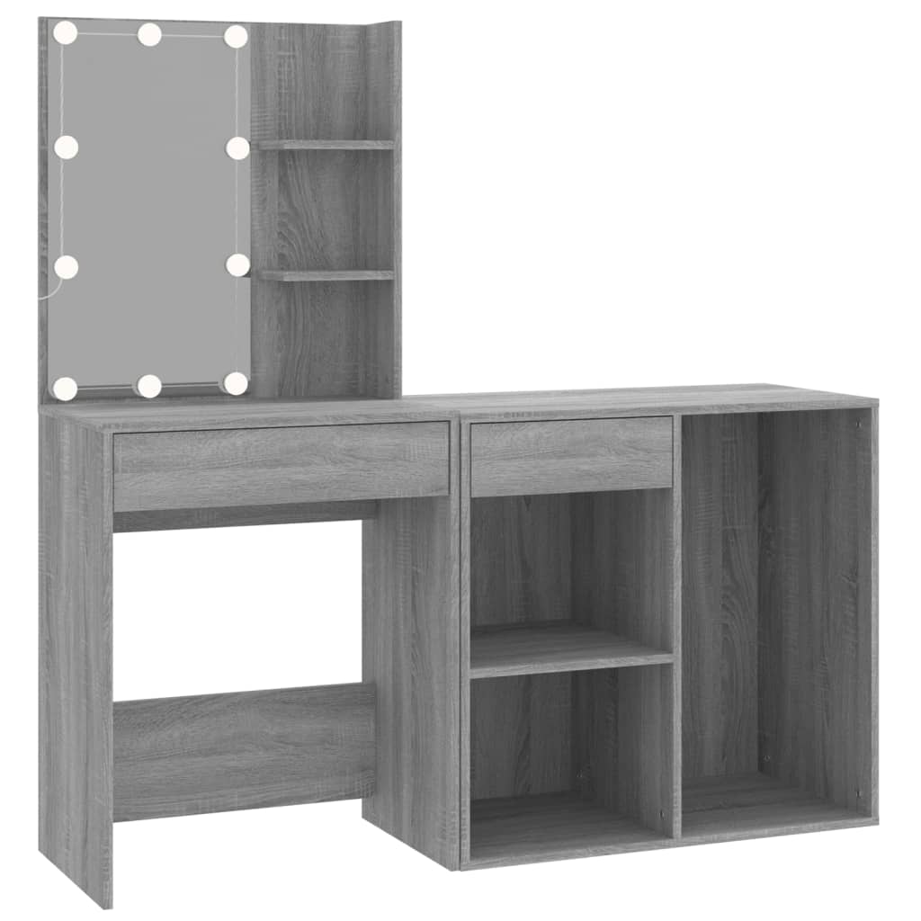 vidaXL LED Dressing Table with Cabinet Grey Sonoma Engineered Wood 2