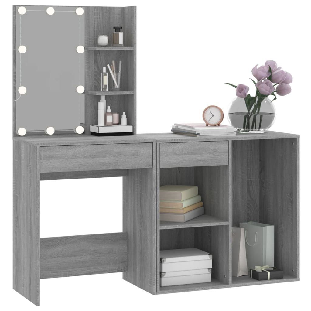 vidaXL LED Dressing Table with Cabinet Grey Sonoma Engineered Wood 5