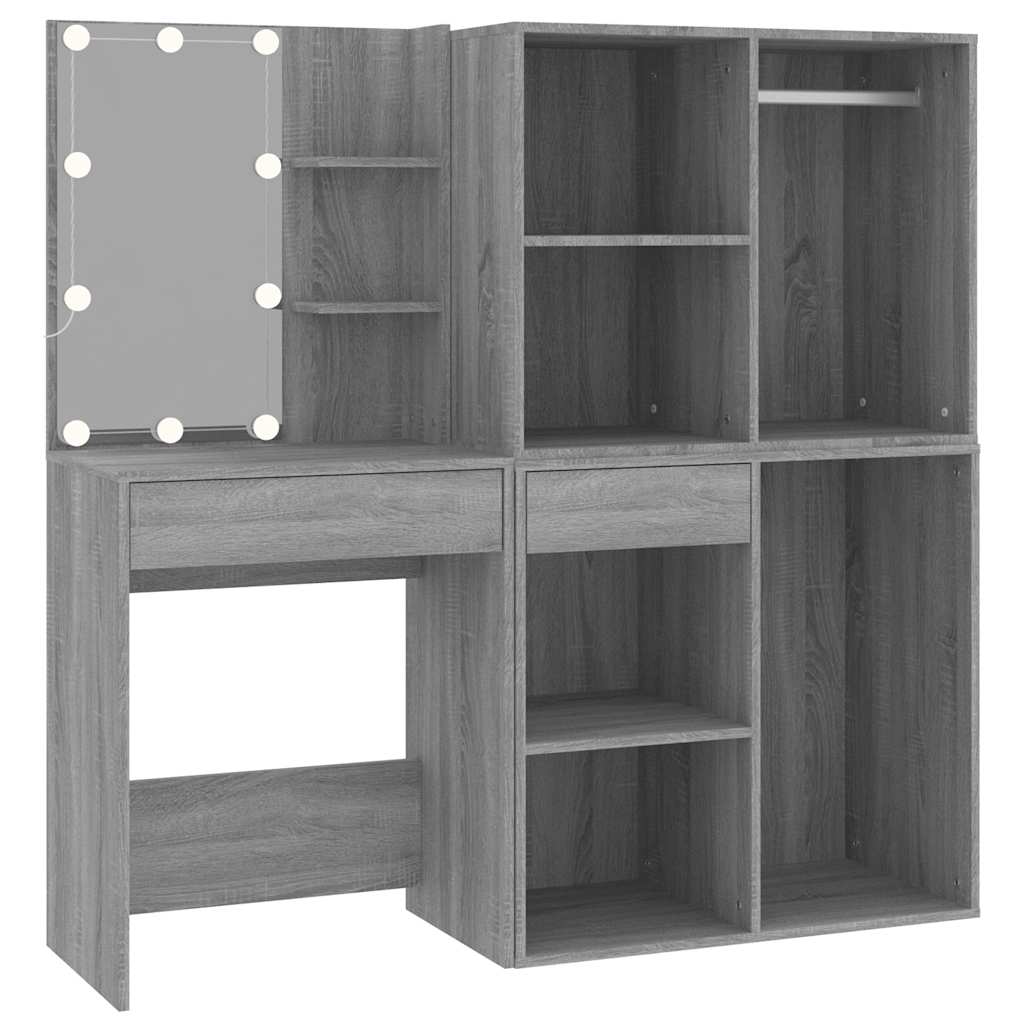 vidaXL LED Dressing Table with Cabinets Grey Sonoma Engineered Wood 2