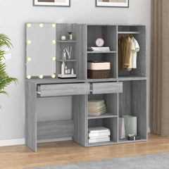LED Dressing Table with Cabinets Engineered Wood Grey sonoma
