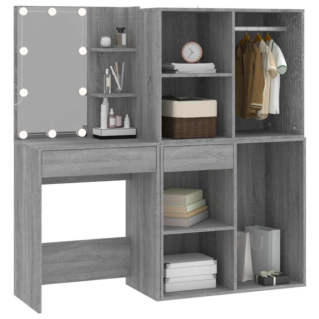 vidaXL LED Dressing Table with Cabinets Grey Sonoma Engineered Wood 6
