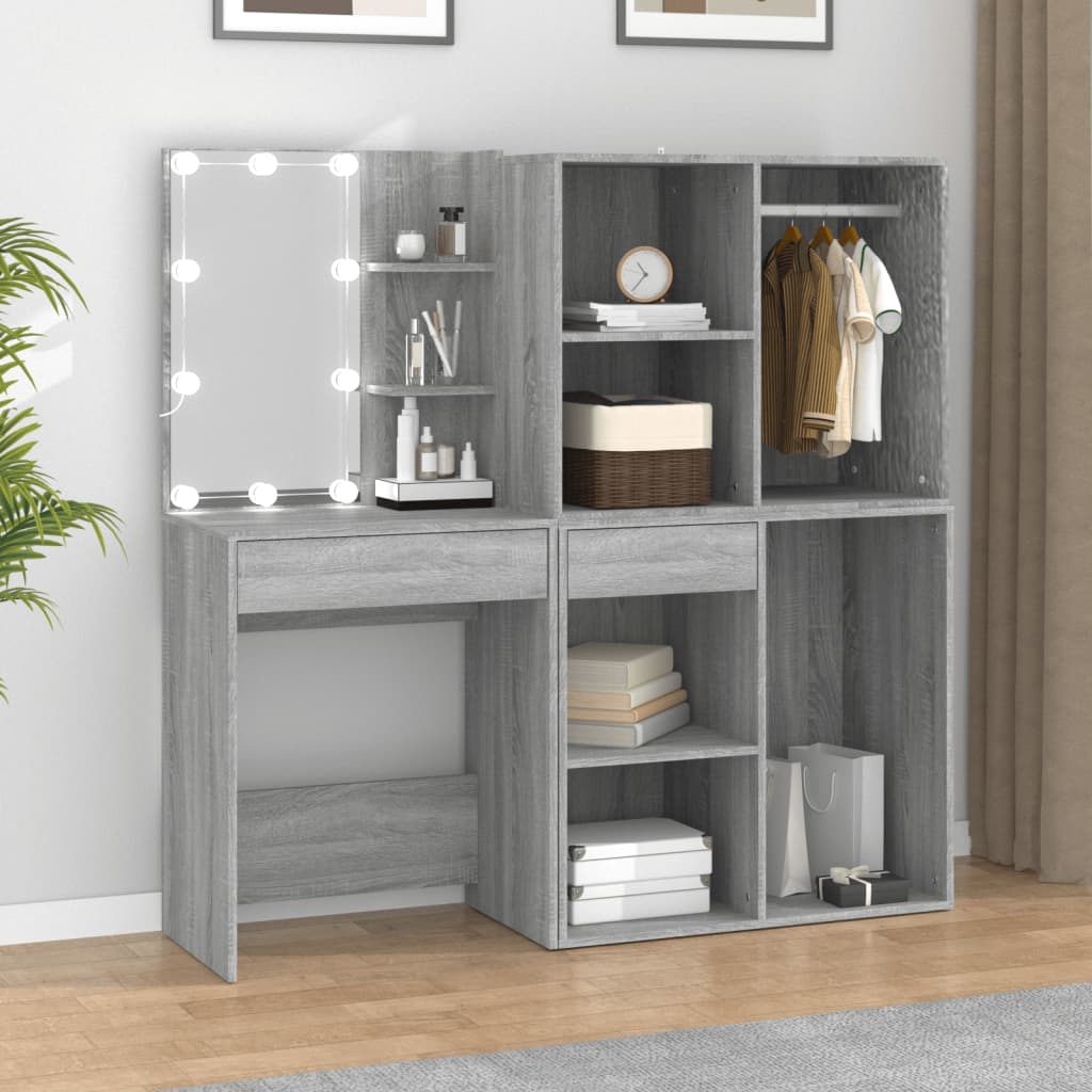 vidaXL LED Dressing Table with Cabinets Grey Sonoma Engineered Wood 1