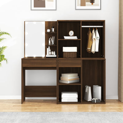 LED Dressing Table with Cabinets Brown Oak Engineered Wood