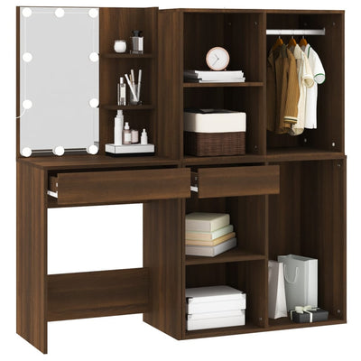 LED Dressing Table with Cabinets Brown Oak Engineered Wood