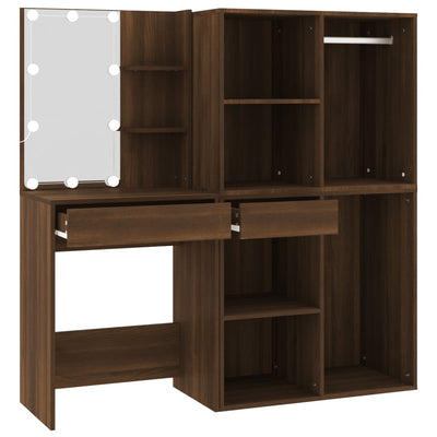 LED Dressing Table with Cabinets Brown Oak Engineered Wood