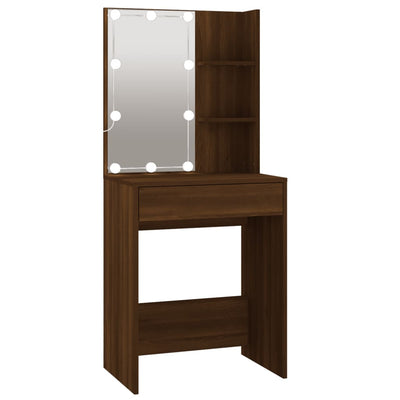 LED Dressing Table with Cabinets Brown Oak Engineered Wood