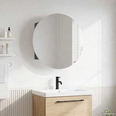Bathroom Cabinet with Round Mirror&LED 40x40x17,5 cm Grey 40 cm 40 cm