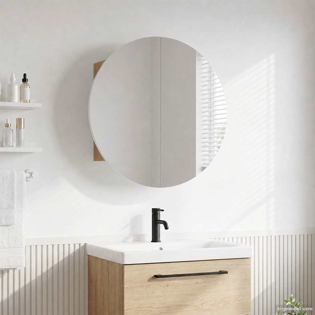Bathroom Cabinet with Round Mirror&LED 40x40x17,5 cm Brown 40 cm 40 cm