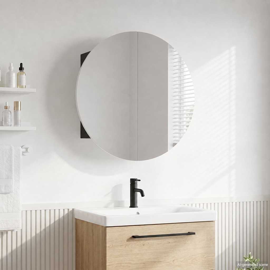 Bathroom Cabinet with Round Mirror&LED 40x40x17,5 cm Black 47 cm 47 cm