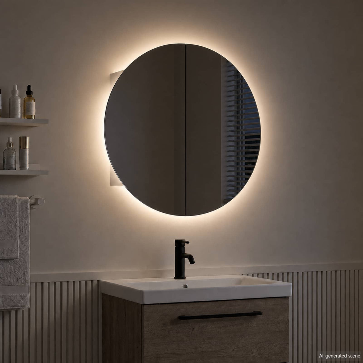 Bathroom Cabinet with Round Mirror&LED 40x40x17,5 cm White 54 cm 54 cm
