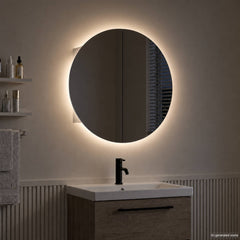 Bathroom Cabinet with Round Mirror&LED 40x40x17,5 cm White 54 cm 54 cm