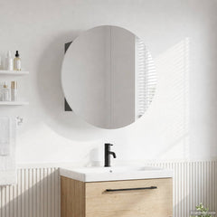 Bathroom Cabinet with Round Mirror&LED 40x40x17,5 cm Grey 54 cm 54 cm