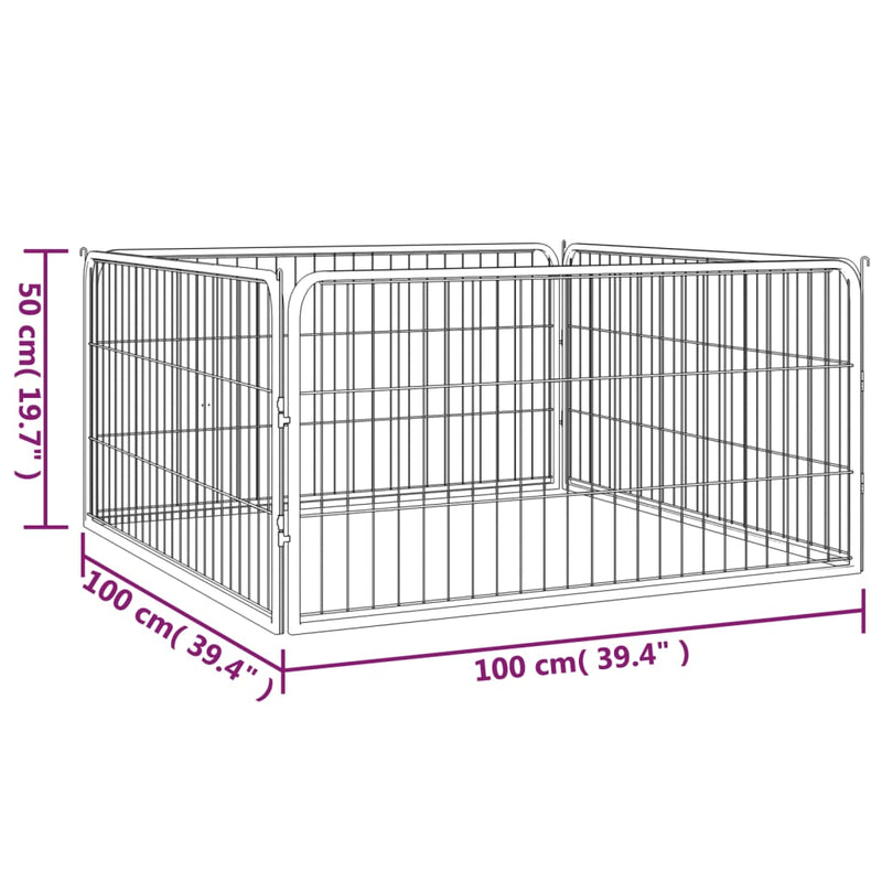 Dog Playpen 4 Panels Black 100x50 cm Powder-coated Steel