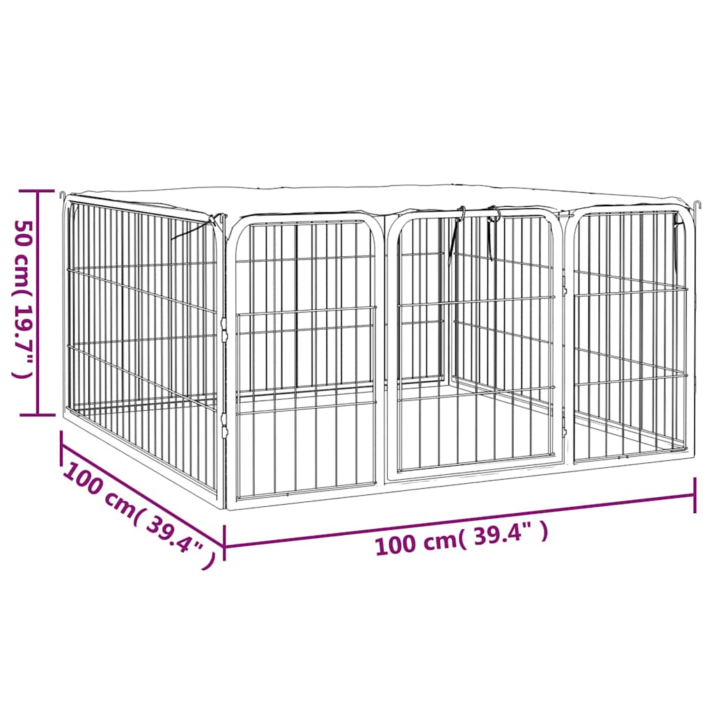 8-Panel Dog Playpen Black 100x50 cm Powder-coated Steel 100 cm 100 cm