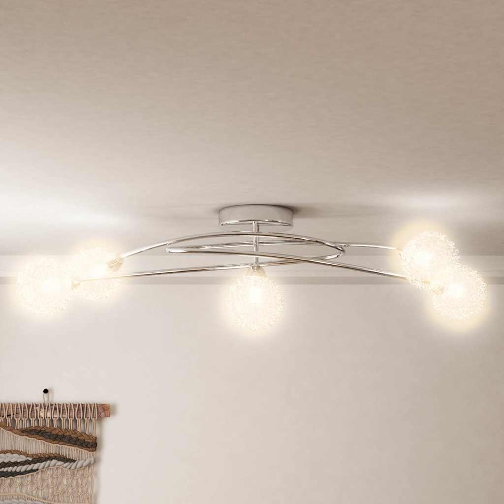 vidaXL Ceiling Lamp with Mesh Wire Shades for 5 G9 LED Lights 3