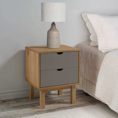Bedside Cabinet "OTTA" 45x39x57 cm Solid Wood Pine Brown and grey