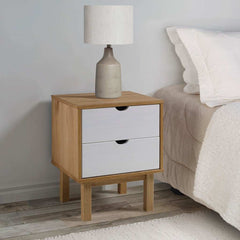 Bedside Cabinet "OTTA" 45x39x57 cm Solid Wood Pine Brown and white