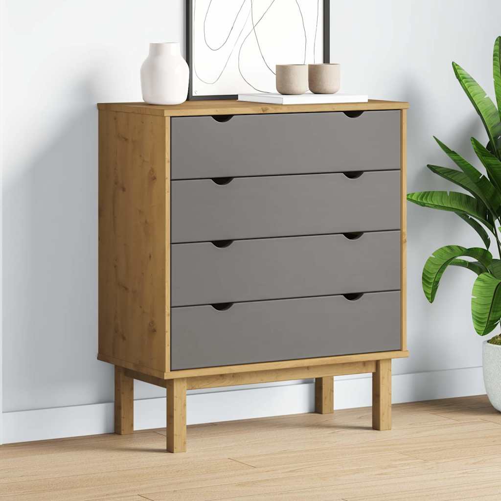Drawer Cabinet"OTTA" 76,5x39,5x90cm Solid Wood Pine Brown and grey