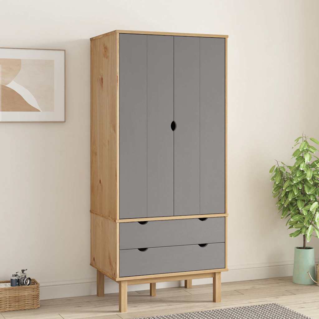 Wardrobe "OTTA" 76,5x53x172 cm Solid Wood Pine Brown and grey