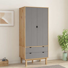 Wardrobe "OTTA" 76,5x53x172 cm Solid Wood Pine Brown and grey