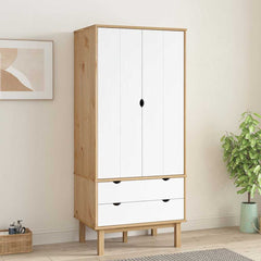 Wardrobe "OTTA" 76,5x53x172 cm Solid Wood Pine Brown and white