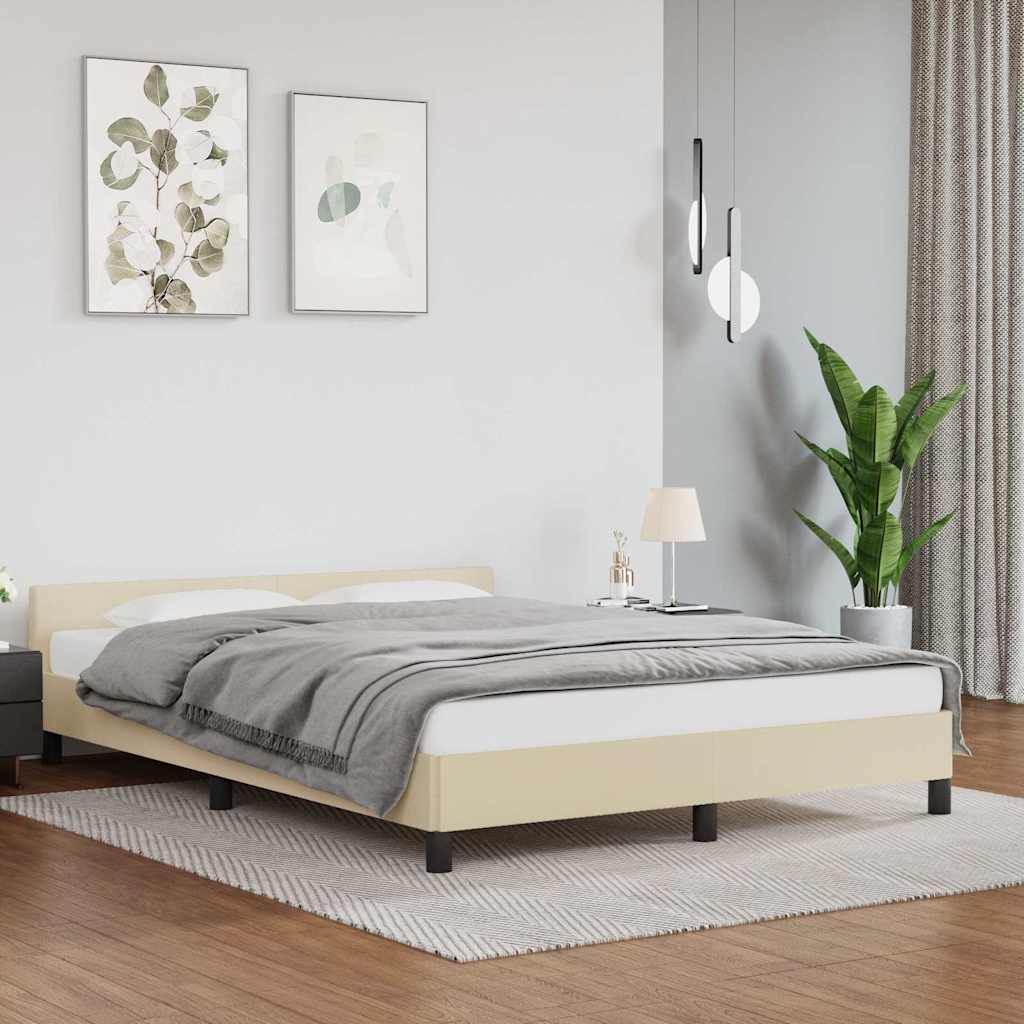 vidaXL Bed Frame with Headboard without Mattress Cream 140x190 cm 1