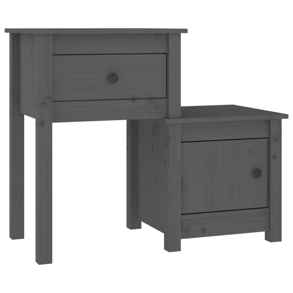 vidaXL Bedside Cabinet 2 pcs Grey 79.5x38x65.5 cm Solid Wood Pine 3