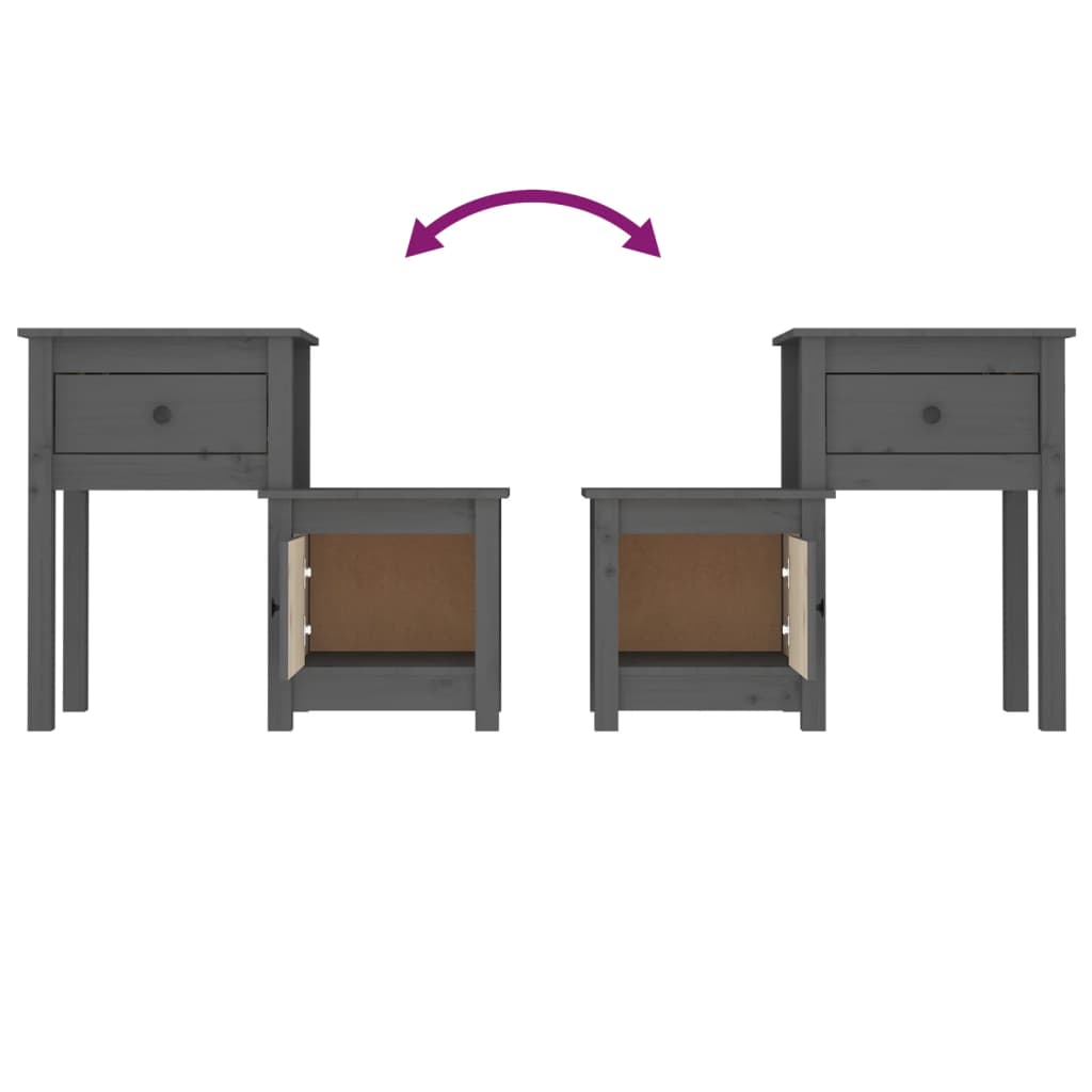 vidaXL Bedside Cabinet 2 pcs Grey 79.5x38x65.5 cm Solid Wood Pine 6