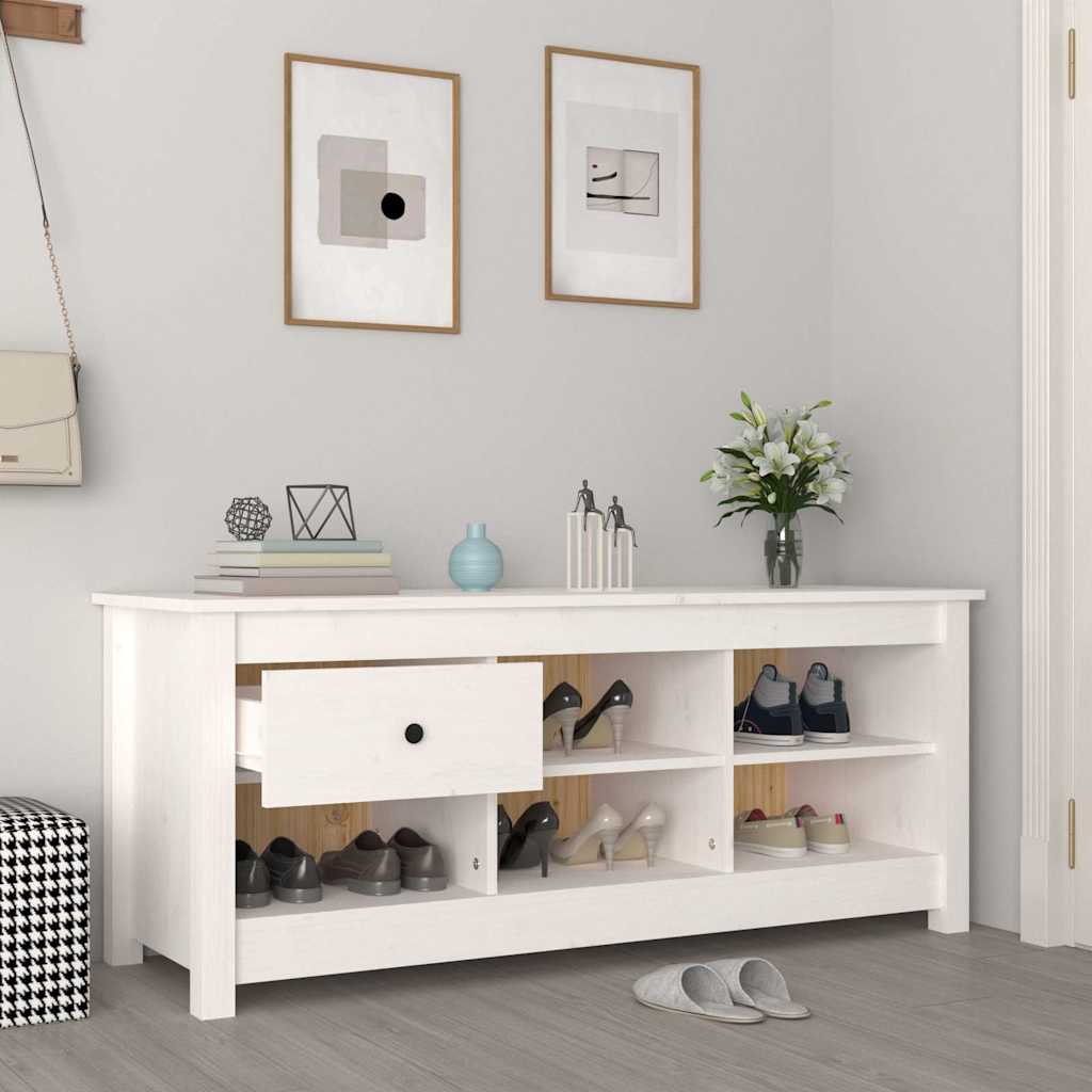 vidaXL Shoe Cabinet White 110x38x45.5 cm Solid Wood Pine 6