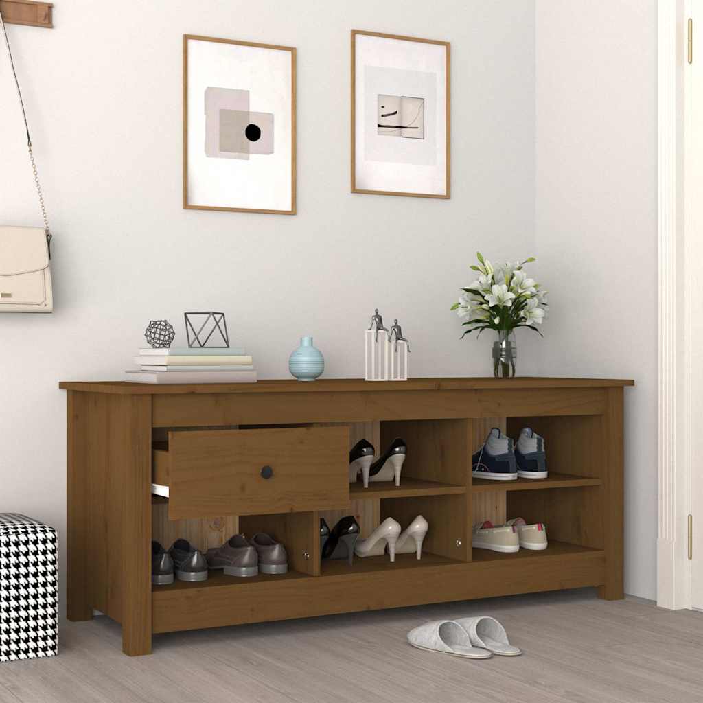 vidaXL Shoe Cabinet Honey Brown 110x38x45.5 cm Solid Wood Pine 6