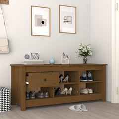 vidaXL Shoe Cabinet Honey Brown 110x38x45.5 cm Solid Wood Pine 6