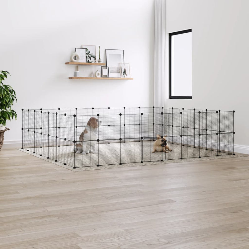 60-Panel Pet Cage with Door Black 35x35 cm Steel