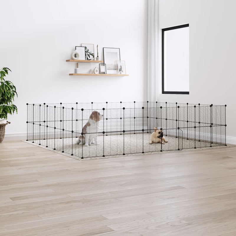 60-Panel Pet Cage with Door Black 35x35 cm Steel