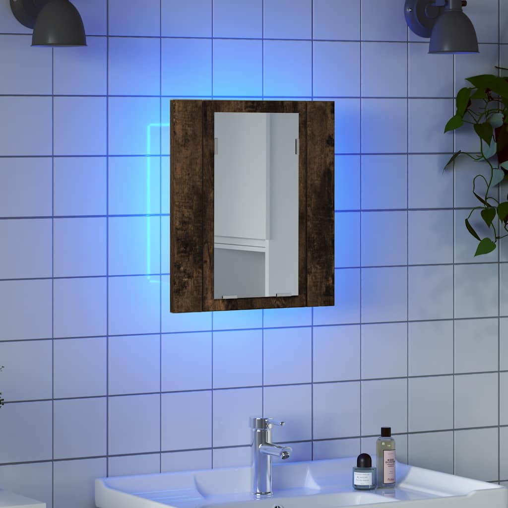 vidaXL LED Bathroom Mirror Cabinet Smoked Oak 40x12x45 cm Engineered Wood 3